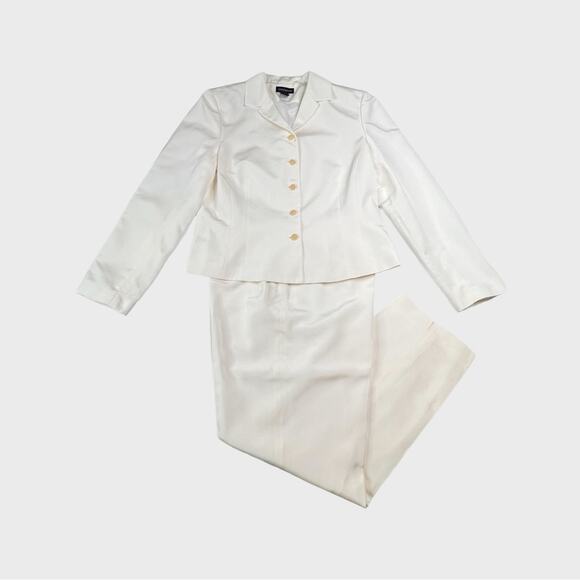 Ann Taylor Pant Suit Set Size 12 Silk Cotton Blend Ivory Lined - Picture 7 of 14